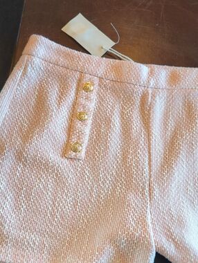 Hem & Thread Pink Textured High-Waist Shorts with Gold Buttons
